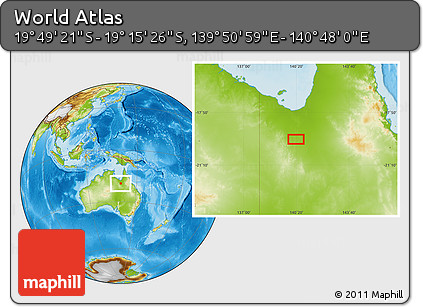 Physical Location Map of the Area around 19° 32' 24" S, 140° 19' 29" E