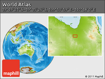 Physical Location Map of the Area around 19° 32' 24" S, 140° 19' 29" E
