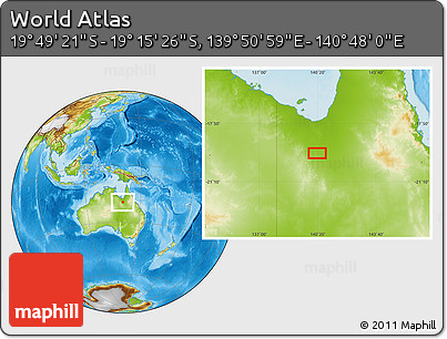 Physical Location Map of the Area around 19° 32' 24" S, 140° 19' 29" E