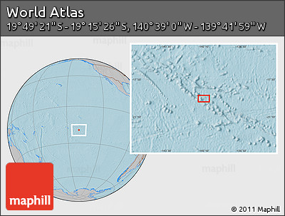Gray Location Map of the Area around 19° 32' 24" S, 140° 10' 30" W, hill shading