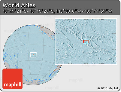 Gray Location Map of the Area around 19° 32' 24" S, 140° 10' 30" W, hill shading