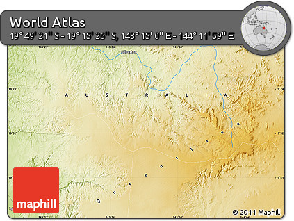 Physical Map of the Area around 19° 32' 24" S, 143° 43' 29" E