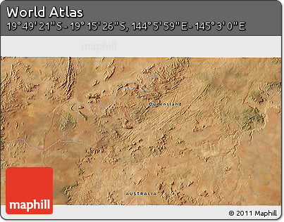 Satellite 3D Map of the Area around 19° 32' 24" S, 144° 34' 29" E