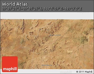 Satellite 3D Map of the Area around 19° 32' 24" S, 144° 34' 29" E