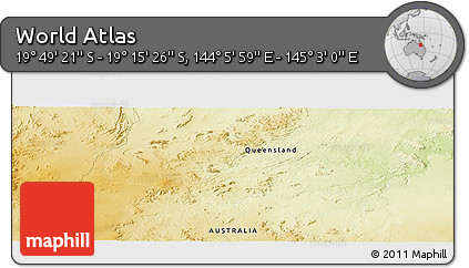 Physical Panoramic Map of the Area around 19° 32' 24" S, 144° 34' 29" E