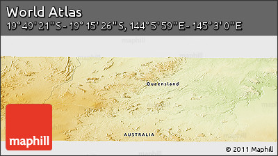 Physical Panoramic Map of the Area around 19° 32' 24" S, 144° 34' 29" E
