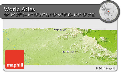Physical Panoramic Map of the Area around 19° 32' 24" S, 146° 16' 30" E