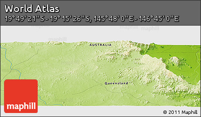 Physical Panoramic Map of the Area around 19° 32' 24" S, 146° 16' 30" E