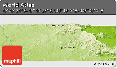 Physical Panoramic Map of the Area around 19° 32' 24" S, 146° 16' 30" E