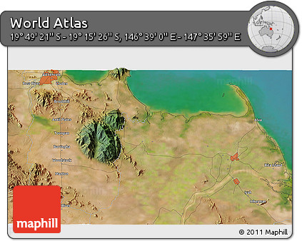 Satellite 3D Map of the Area around 19° 32' 24" S, 147° 7' 30" E