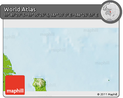 Physical 3D Map of the Area around 19° 32' 24" S, 147° 58' 29" E