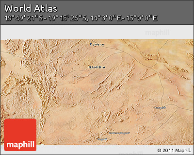 Satellite 3D Map of the Area around 19° 32' 24" S, 14° 31' 30" E