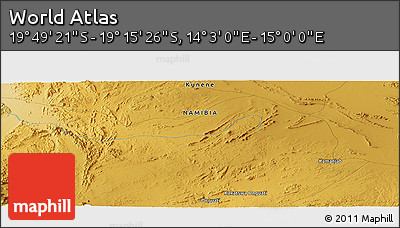Physical Panoramic Map of the Area around 19° 32' 24" S, 14° 31' 30" E