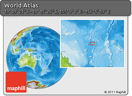 Physical Location Map of the Area around 19° 32' 24" S, 155° 37' 30" E