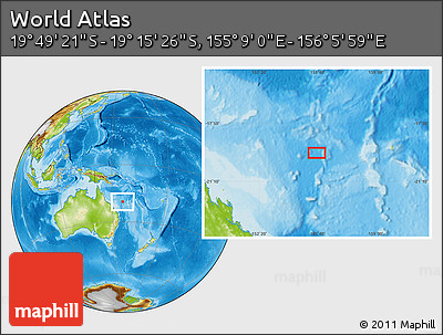 Physical Location Map of the Area around 19° 32' 24" S, 155° 37' 30" E