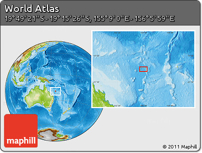 Physical Location Map of the Area around 19° 32' 24" S, 155° 37' 30" E