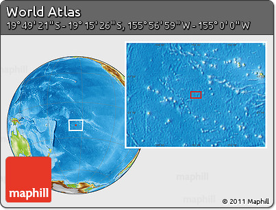 Physical Location Map of the Area around 19° 32' 24" S, 155° 28' 29" W