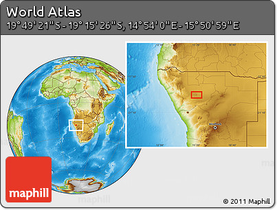 Physical Location Map of the Area around 19° 32' 24" S, 15° 22' 30" E
