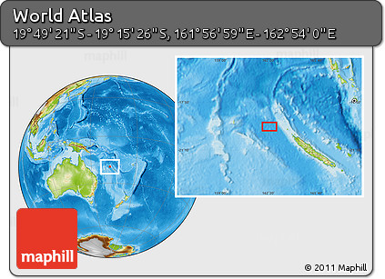 Physical Location Map of the Area around 19° 32' 24" S, 162° 25' 30" E