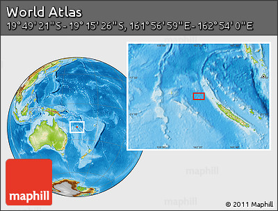 Physical Location Map of the Area around 19° 32' 24" S, 162° 25' 30" E