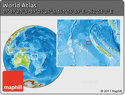 Physical Location Map of the Area around 19° 32' 24" S, 162° 25' 30" E
