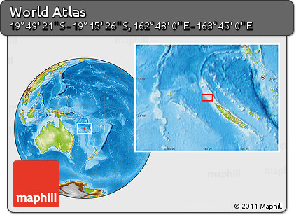 Physical Location Map of the Area around 19° 32' 24" S, 163° 16' 30" E