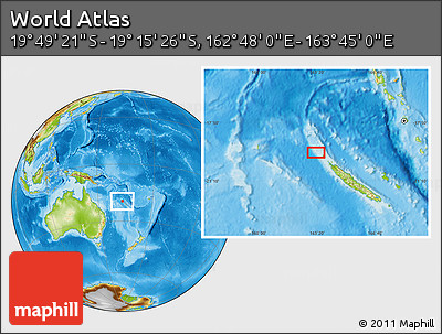 Physical Location Map of the Area around 19° 32' 24" S, 163° 16' 30" E