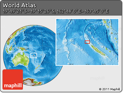 Physical Location Map of the Area around 19° 32' 24" S, 163° 16' 30" E