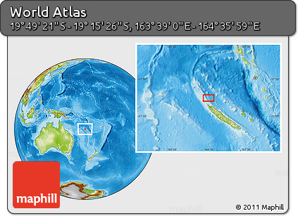 Physical Location Map of the Area around 19° 32' 24" S, 164° 7' 30" E