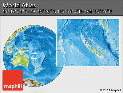 Physical Location Map of the Area around 19° 32' 24" S, 164° 7' 30" E