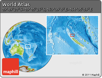 Physical Location Map of the Area around 19° 32' 24" S, 164° 7' 30" E