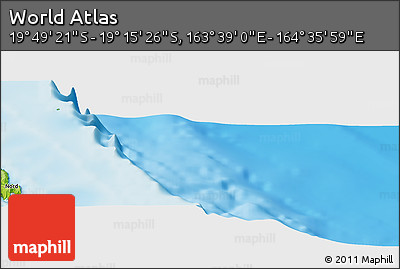 Physical Panoramic Map of the Area around 19° 32' 24" S, 164° 7' 30" E