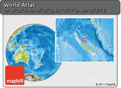 Physical Location Map of the Area around 19° 32' 24" S, 164° 58' 29" E