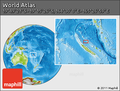 Physical Location Map of the Area around 19° 32' 24" S, 164° 58' 29" E