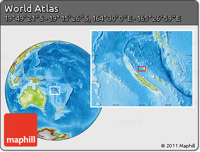 Physical Location Map of the Area around 19° 32' 24" S, 164° 58' 29" E