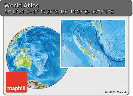 Physical Location Map of the Area around 19° 32' 24" S, 166° 40' 30" E