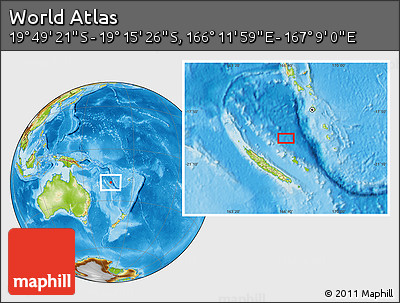 Physical Location Map of the Area around 19° 32' 24" S, 166° 40' 30" E