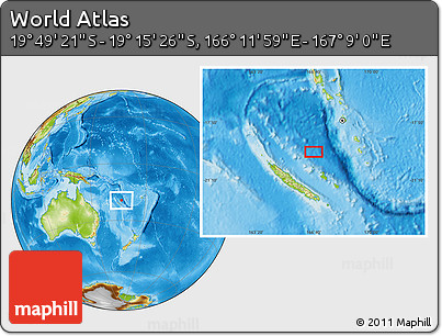 Physical Location Map of the Area around 19° 32' 24" S, 166° 40' 30" E