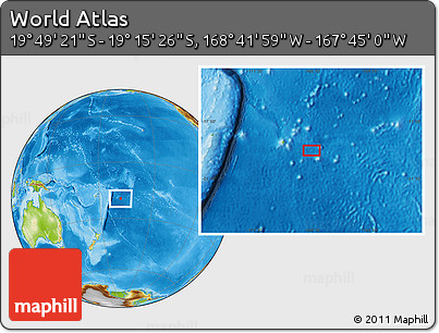 Physical Location Map of the Area around 19° 32' 24" S, 168° 13' 29" W