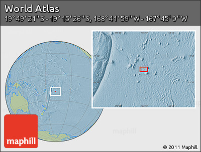 Savanna Style Location Map of the Area around 19° 32' 24" S, 168° 13' 29" W, hill shading