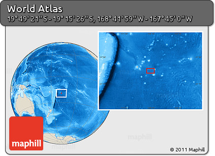Shaded Relief Location Map of the Area around 19° 32' 24" S, 168° 13' 29" W