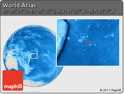 Shaded Relief Location Map of the Area around 19° 32' 24" S, 168° 13' 29" W