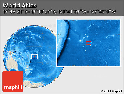Shaded Relief Location Map of the Area around 19° 32' 24" S, 168° 13' 29" W