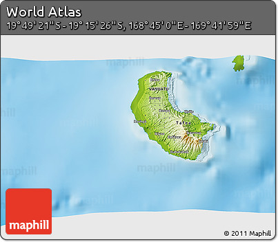 Physical 3D Map of the Area around 19° 32' 24" S, 169° 13' 29" E