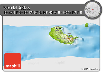 Physical Panoramic Map of the Area around 19° 32' 24" S, 169° 13' 29" E