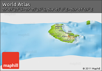 Physical Panoramic Map of the Area around 19° 32' 24" S, 169° 13' 29" E