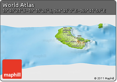 Physical Panoramic Map of the Area around 19° 32' 24" S, 169° 13' 29" E