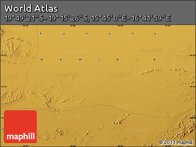 Physical Map of the Area around 19° 32' 24" S, 16° 13' 30" E