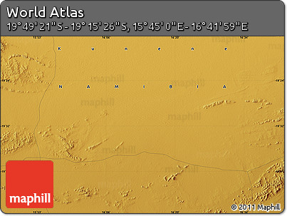 Physical Map of the Area around 19° 32' 24" S, 16° 13' 30" E