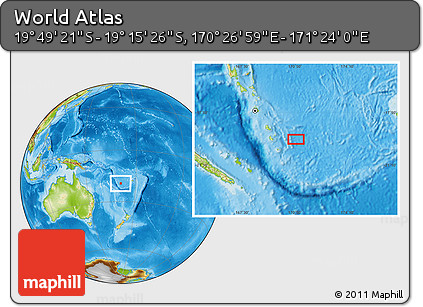 Physical Location Map of the Area around 19° 32' 24" S, 170° 55' 30" E